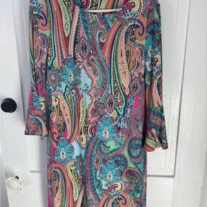 Tommy Hilfiger Paisley Print Long Sleeve Dress in Teal & Pink